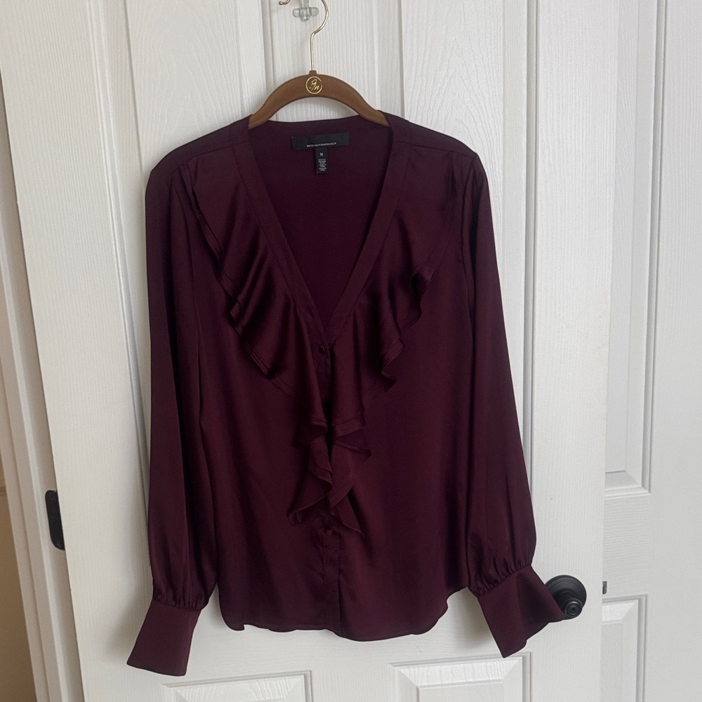 White House Black Market Deep Burgundy Ruffle Blouse
